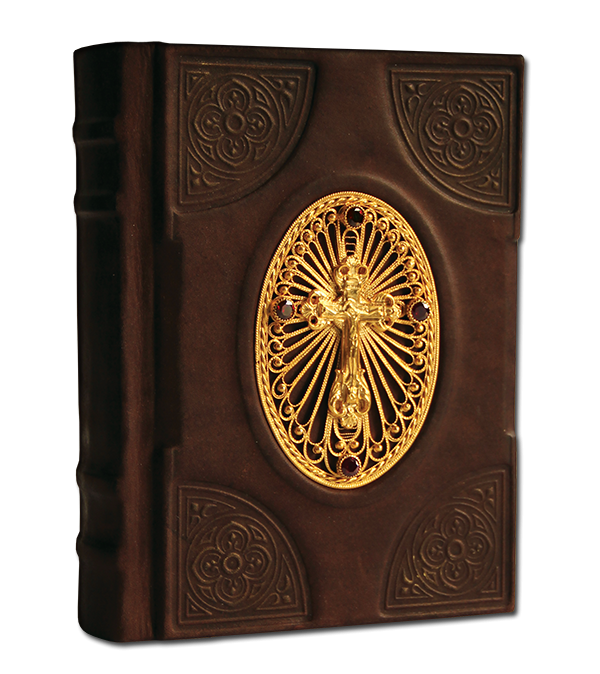 Православный молитвослов с крестом, филигранью (золото) и гранатами. Подарочное издание в кожаном переплете 031(фз)