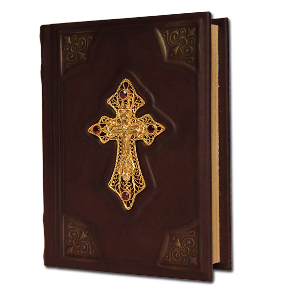 Православный молитвослов с крестом, филигранью (золото) и гранатами. Подарочное издание в кожаном переплете 031(крз)